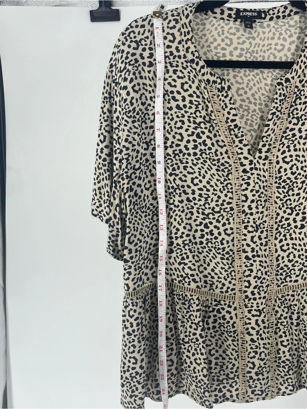 Express Beige and Black Leopard Print Peplum Tunic